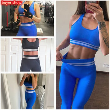 Дебел безшевен комплект за йога Дамски черен Rid 2PCS Crop Top Сутиен от две части Спортен костюм Облекло за тренировки Фитнес облекло за фитнес Спортни комплекти