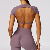 Set de yoga pentru sport pentru sală de gimnastică, 2 bucăți, pentru antrenament fără spate pentru femei, costum cu jambiere, cu uscare rapidă, sutien de fitness, trening, îmbrăcăminte sportivă cu mâneci scurte