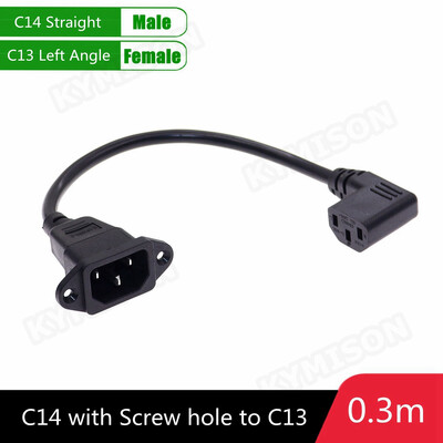 IEC320 C14 do C13 produžni kabel, C14 s rupama za vijke i C13 kutni 30 cm / 60 cm duljine, H05VV-F 3G 0,75 MM