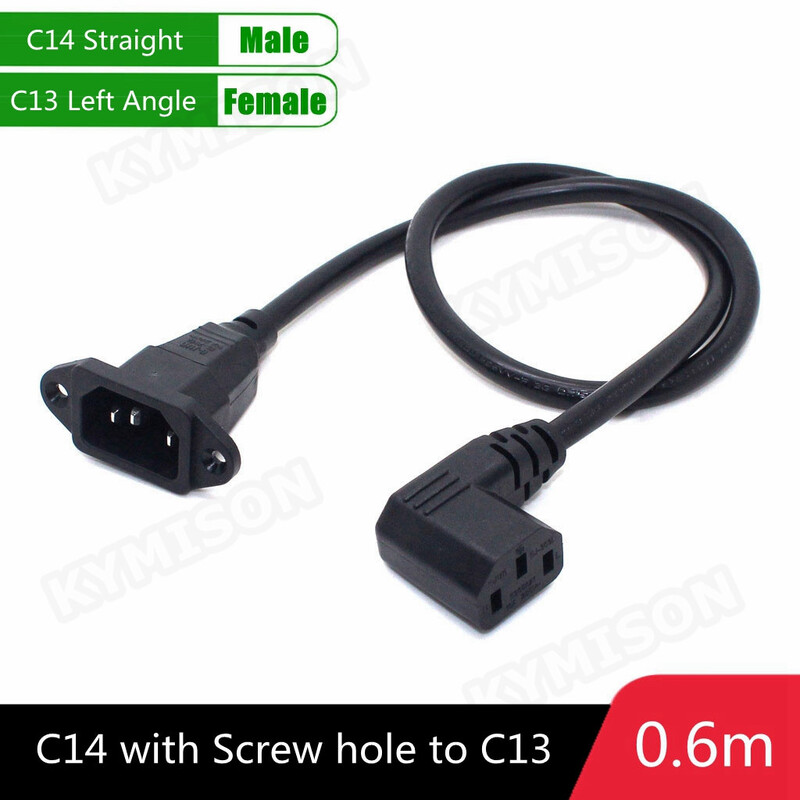 IEC320 C14 do C13 produžni kabel, C14 s rupama za vijke i C13 kutni 30 cm / 60 cm duljine, H05VV-F 3G 0,75 MM