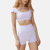 Set de yoga de 2 bucăți pentru femei 2024 Seturi de antrenament fără cusături Sport cu mânecă scurtă cu pernuță pentru piept Nude Feel Fitness Pantaloni scurți de yoga Haine de gimnastică