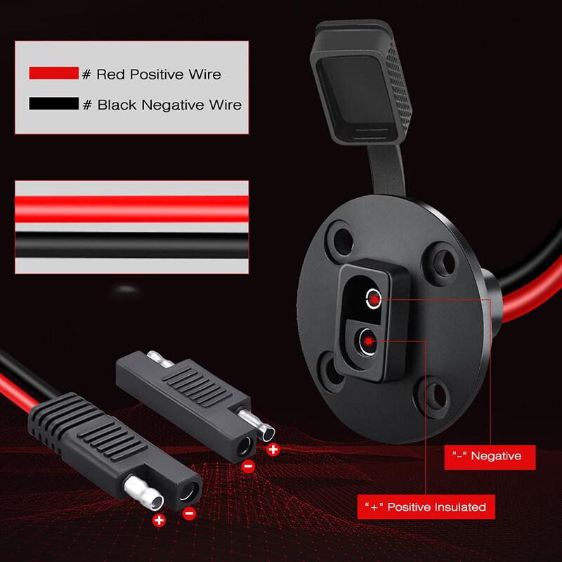 12 AWG ilmastikukindel SAE kiirühendusega päikesepaneeli süvistatav pistiku pistikukaabel koos 2 SAE-adapteriga päikesegeneraatori jaoks