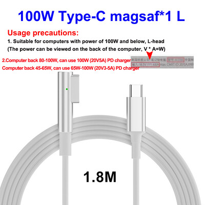 USB Type C na Magsaf* 1 2 Kabel za punjenje PD punjač za Apple MacBook Air Kabel adaptera napajanja 45W 60W 85W 100W Adapter napajanja