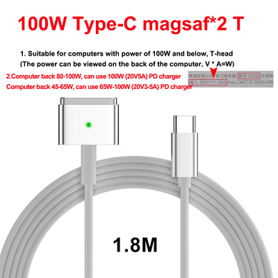 USB Type C na Magsaf* 1 2 Kabel za punjenje PD punjač za Apple MacBook Air Kabel adaptera napajanja 45W 60W 85W 100W Adapter napajanja