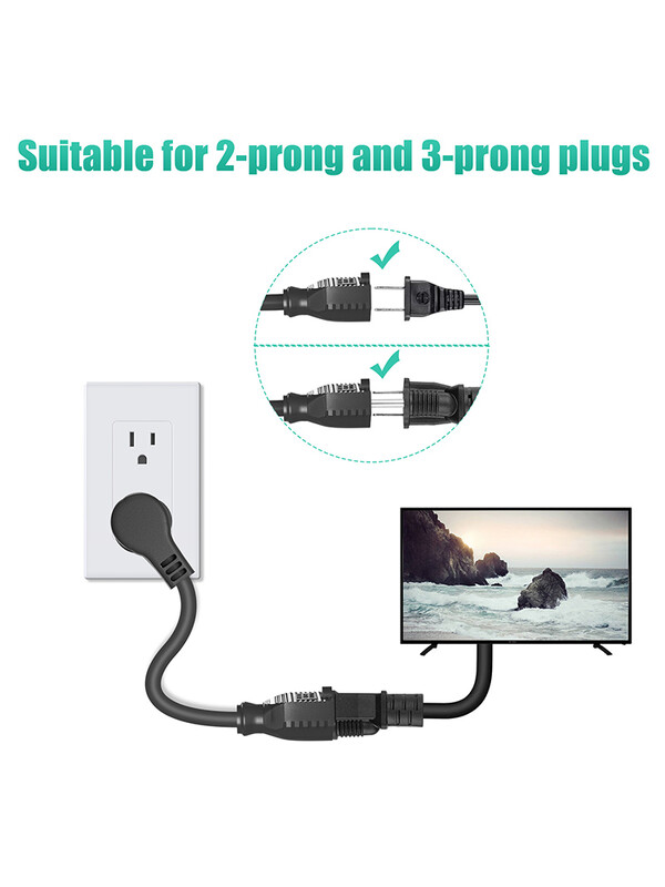 2 komada 1 nožni produžni kabel, niskoprofilni ukošeni ravni utikač, 3 uzemljena žica, 125 V/10 A ocijenjeno za unutarnju upotrebu 18 AWG