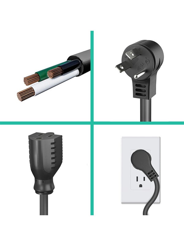 2 komada 1 nožni produžni kabel, niskoprofilni ukošeni ravni utikač, 3 uzemljena žica, 125 V/10 A ocijenjeno za unutarnju upotrebu 18 AWG