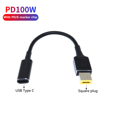 100W USB tip C konverter ženskog u četvrtasti utikač USB-C kabel za brzo punjenje prijenosnog računala, konektor istosmjernog strujnog adaptera za Lenovo Thinkpad