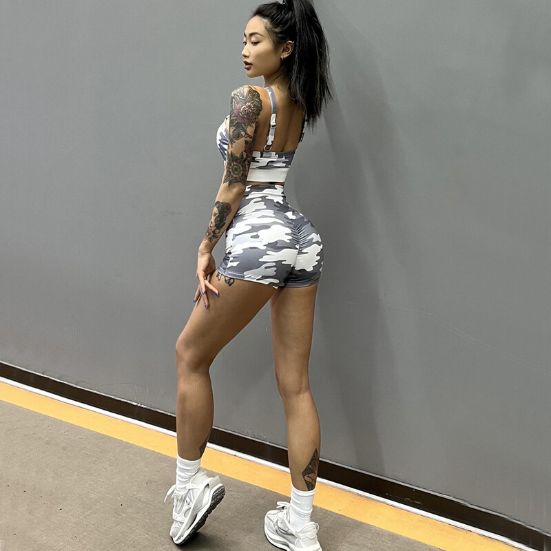 2024 Jastučić 1/2 KOM Kamuflažna ženska sportska odjeća Set za jogu Cross grudnjak za vježbanje Sportska odjeća Šorce za gimnastiku za fitness Grudnjak za jogu Odijelo