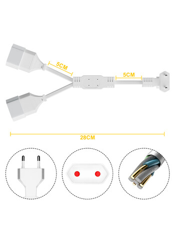 Καλώδιο επέκτασης καλωδίου τροφοδοσίας ΕΕ, 28 cm κοντό 0,75 mm² Καλώδιο τροφοδοσίας Τύπος C Euro βύσμα σε διπλή πρίζα τύπου C Euro, Max 250 V/8 A