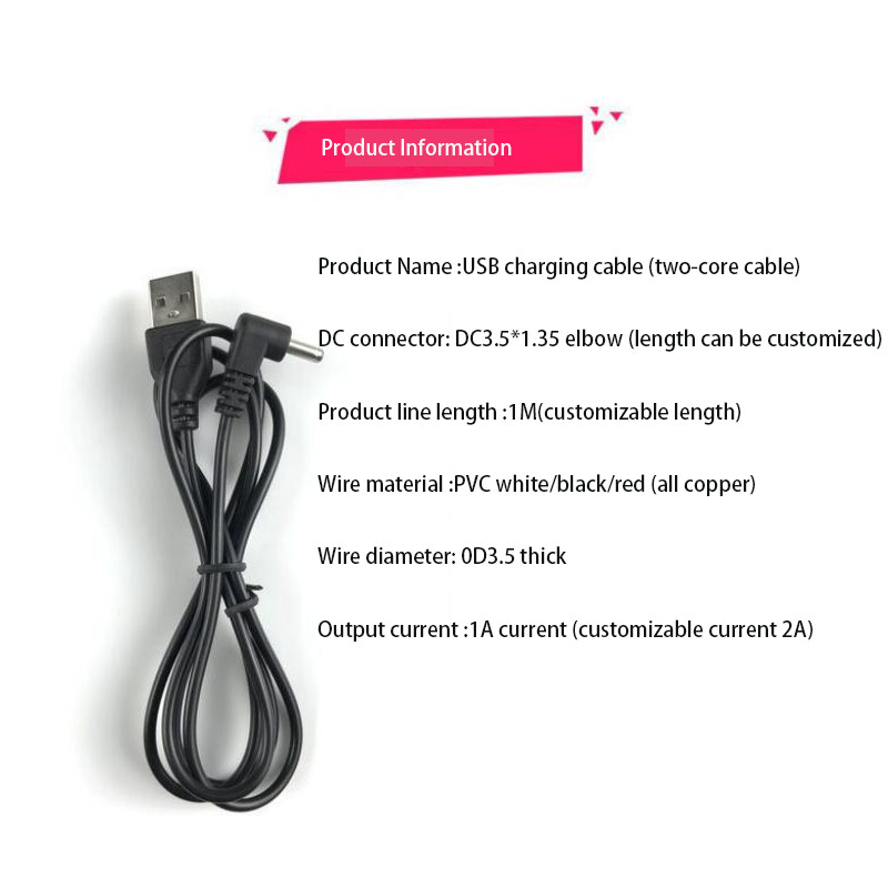 1 buc 90 unghi orificiu rotund USB la DC3.5mm linie de încărcare cot lampă de masă umidificator adaptor ventilator mic 5V DC linie de alimentare