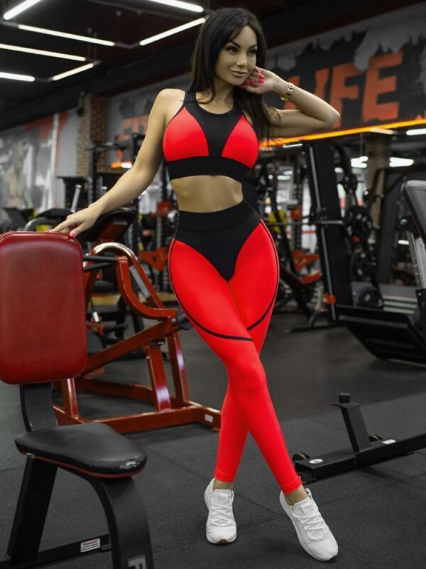 Gymdolphins Дамски костюм с панталони за йога, контрастен цвят, потник и тънък клин с висока талия, лятна мода, комплект от две части за фитнес зала