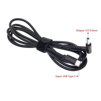 USB Type C PD Кабел за зареждане Кабел 19.5V 4.5*3.0mm Син накрайник Мъжки щепсел Преобразувател Dc захранващ адаптер Зарядно устройство за лаптоп Hp