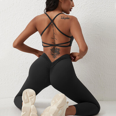 1/2 tk. Spordikomplekt Naiste kiiresti kuivav joogaülikond, V Back Scrunch Flared Pants Jõusaalikomplekt Naiste spordidress Joogajoogarõivad