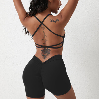 1/2 tk. Spordikomplekt Naiste kiiresti kuivav joogaülikond, V Back Scrunch Flared Pants Jõusaalikomplekt Naiste spordidress Joogajoogarõivad