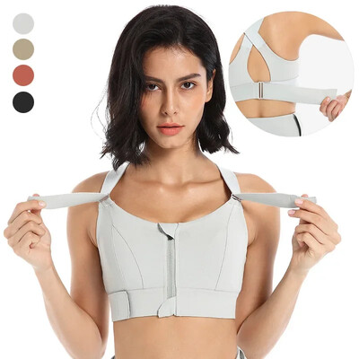 Női sportmelltartók Harisnya Crop Top jógamellény elülső cipzárral nagyméretű, állítható pánttal Ütésálló edzőterem Fitness Athletic melltartó