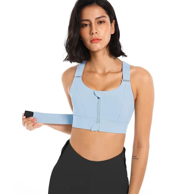Sutiene sport pentru femei Colanți Crop Top Vestă de yoga Fermoar în față Curea reglabilă de dimensiuni mari Rezistent la șoc Sutien atletic de fitness