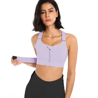 Sutiene sport pentru femei Colanți Crop Top Vestă de yoga Fermoar în față Curea reglabilă de dimensiuni mari Rezistent la șoc Sutien atletic de fitness