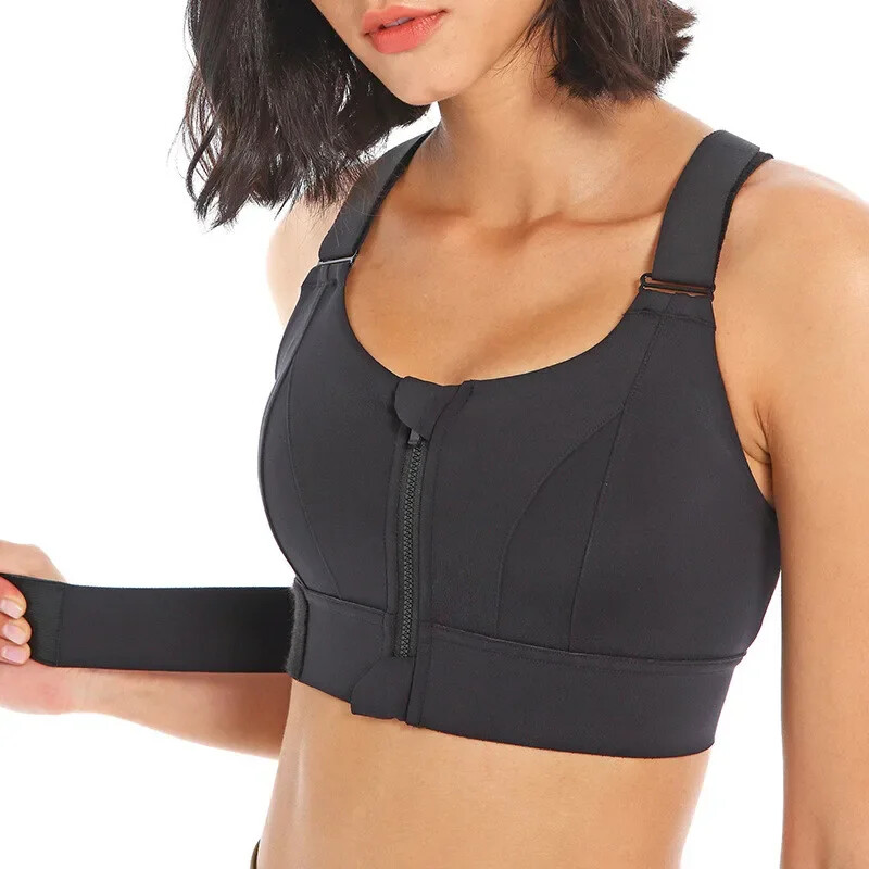Sutiene sport pentru femei Colanți Crop Top Vestă de yoga Fermoar în față Curea reglabilă de dimensiuni mari Rezistent la șoc Sutien atletic de fitness