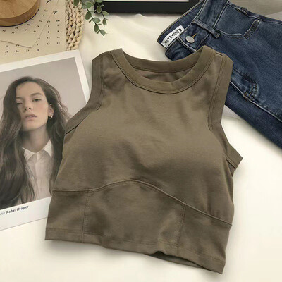 Vasariniai trumpi „I-Word“ apatiniai moteriški „viskas viename“ grožio marškinėliai su liemenėlės pagalvėlėmis, vidinėmis liekninančiomis juostelėmis, trumpos dalies bambos berankove liemenė