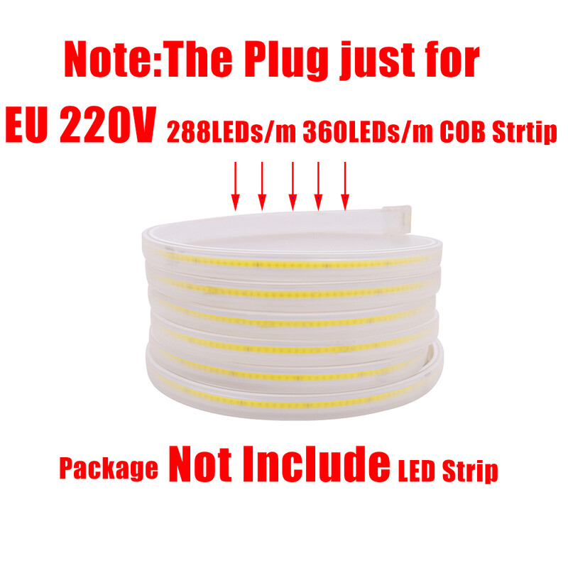 EU toitepistik koos hämarduslüliti ajamiga AC 220V 288LEDs/m 360LEDs/m juhtmeta 13x7MM COB lintvalgusti toiteadapter