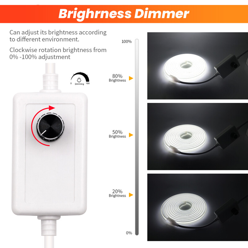 EU toitepistik koos hämarduslüliti ajamiga AC 220V 288LEDs/m 360LEDs/m juhtmeta 13x7MM COB lintvalgusti toiteadapter