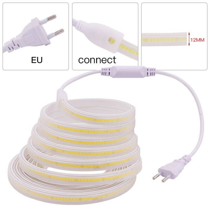 EU toitepistik koos hämarduslüliti ajamiga AC 220V 288LEDs/m 360LEDs/m juhtmeta 13x7MM COB lintvalgusti toiteadapter