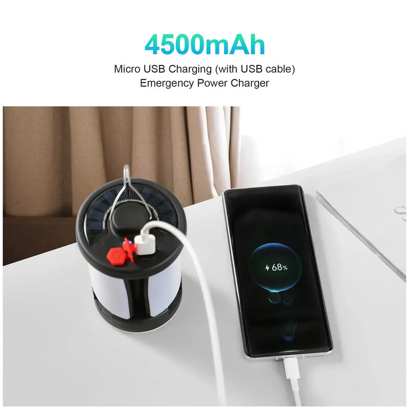 Lanternă de camping cu LED-uri de mare putere, reîncărcabilă, 4500mAh, 1000LM, Power Bank de urgență, pliabilă, 6 moduri de lumină pentru pescuit în camping