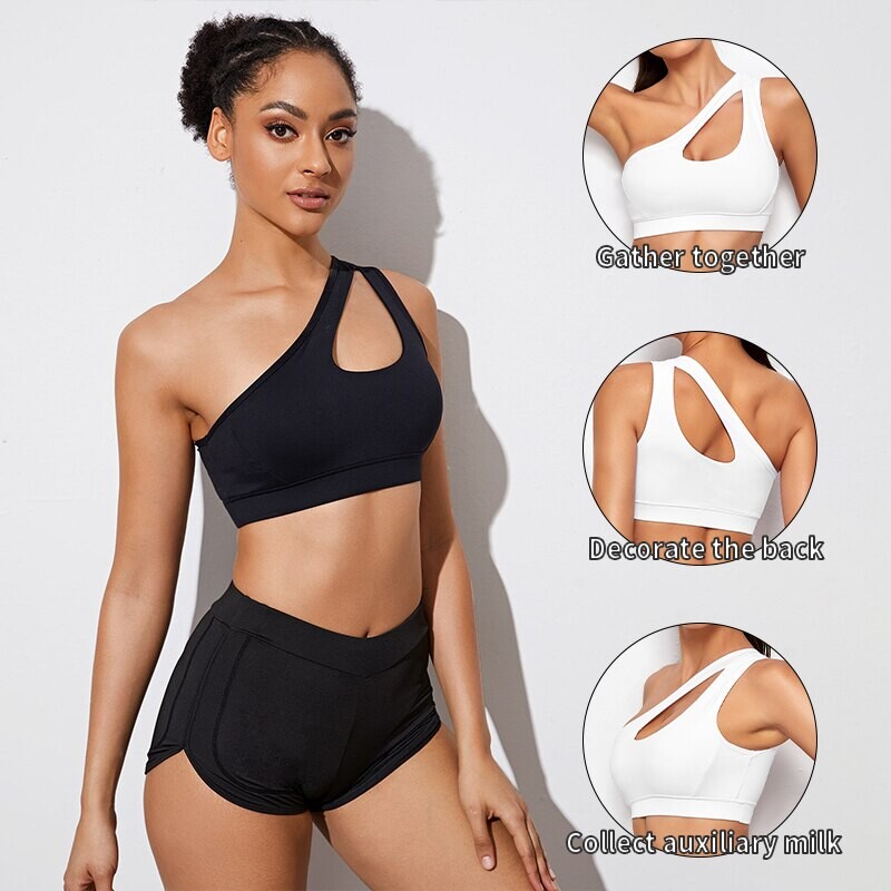 Sutien sport pentru femei Sutien de fitness Push Up Sutien de yoga rezistent la șocuri cu un umăr, negru, alb, sutien pentru alergare, vestă sexy