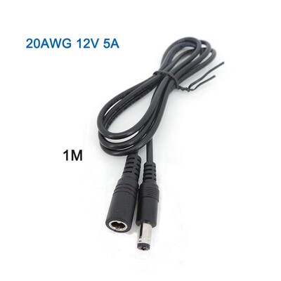 5,5 mm * 2,1 mm nuolatinės srovės 12 V 5 A/3 A maitinimo ilgintuvo laidas kištukinis į kištukinį lizdą / kištukinis maitinimo laidas, skirtas CCTV apsaugos kameroms 0,5 M/1 M/2 M