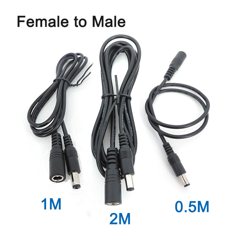 5,5 mm * 2,1 mm nuolatinės srovės 12 V 5 A/3 A maitinimo ilgintuvo laidas kištukinis į kištukinį lizdą / kištukinis maitinimo laidas, skirtas CCTV apsaugos kameroms 0,5 M/1 M/2 M