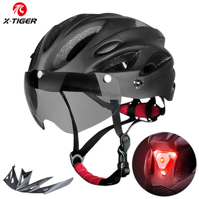 X-TIGER velosipēda ķivere aizsargbrilles LED gaismas riteņbraukšanas ķivere integrēti veidota MTB velosipēda ķivere pieaugušajiem šosejas velosipēda sporta drošības vāciņš