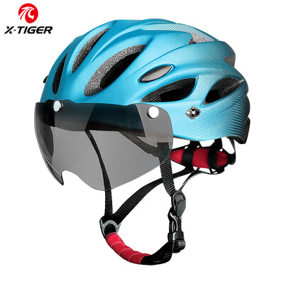 X-TIGER Cască de bicicletă Ochelari de protecție Cască de ciclism cu lumină LED Cască de bicicletă MTB turnată integral Cască de siguranță pentru sport pentru adulți