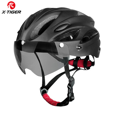 X-TIGER Cască de bicicletă Ochelari de protecție Cască de ciclism cu lumină LED Cască de bicicletă MTB turnată integral Cască de siguranță pentru sport pentru adulți
