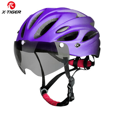 X-TIGER Cască de bicicletă Ochelari de protecție Cască de ciclism cu lumină LED Cască de bicicletă MTB turnată integral Cască de siguranță pentru sport pentru adulți