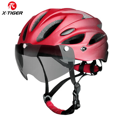 X-TIGER Cască de bicicletă Ochelari de protecție Cască de ciclism cu lumină LED Cască de bicicletă MTB turnată integral Cască de siguranță pentru sport pentru adulți