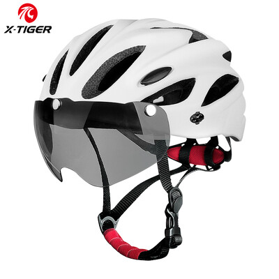 X-TIGER Cască de bicicletă Ochelari de protecție Cască de ciclism cu lumină LED Cască de bicicletă MTB turnată integral Cască de siguranță pentru sport pentru adulți