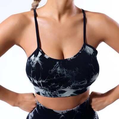 Vestă cu bretele, fără cusături, vopsită în cravată, vestă de yoga pentru femei, vestă de sport pentru sală, pentru alergare, sutien pentru femei, fără suport pentru sutien