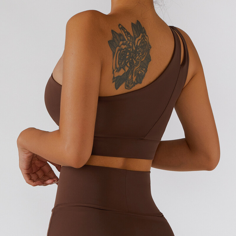 Sutien sport cu un singur umăr pentru femei sexy Lenjerie de gimnastică Push Up pentru antrenament Suport de înaltă rezistență Sutien pentru alergare Fitness Vestă