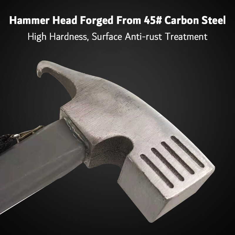 Ciocan de camping în aer liber, din oțel cu conținut ridicat de carbon, ciocan pentru cort, ciocan pentru țeapă, cu extractor de țăruși, unel multiplu pentru alpinism pentru drumeții