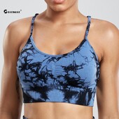 CHRLEISURE Tie Dye Sutien sport Lenjerie de fitness pentru femei cu pernă pentru piept Elastic Slim Antrenament Tank Top Vesta atletică Îmbrăcăminte de gimnastică