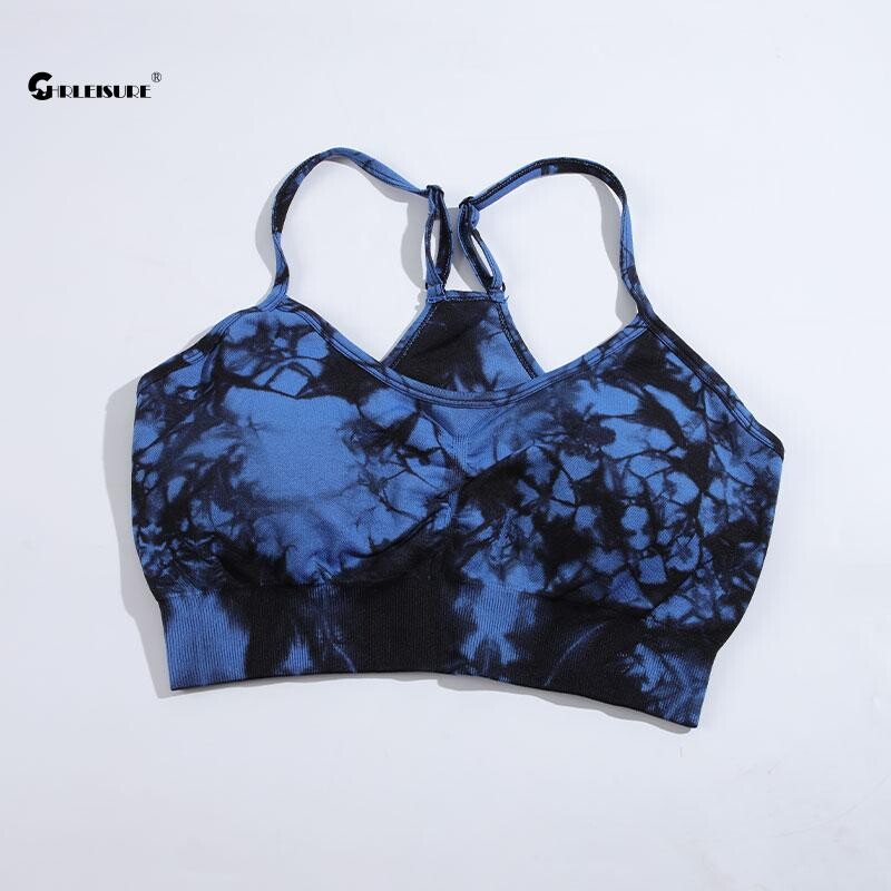 CHRLEISURE Tie Dye Sutien sport Lenjerie de fitness pentru femei cu pernă pentru piept Elastic Slim Antrenament Tank Top Vesta atletică Îmbrăcăminte de gimnastică