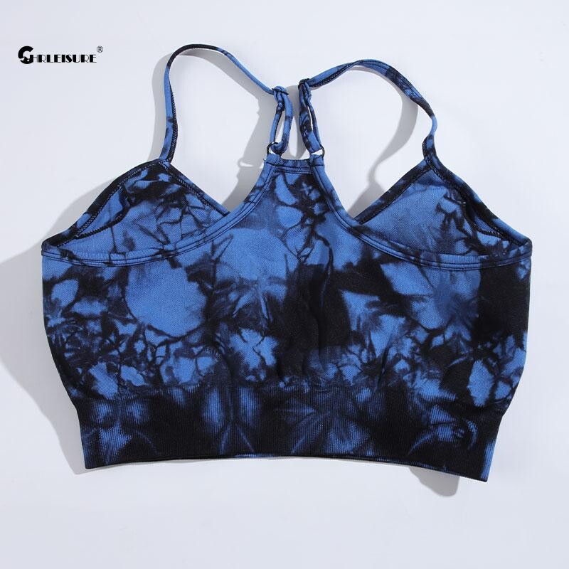 CHRLEISURE Tie Dye Sutien sport Lenjerie de fitness pentru femei cu pernă pentru piept Elastic Slim Antrenament Tank Top Vesta atletică Îmbrăcăminte de gimnastică