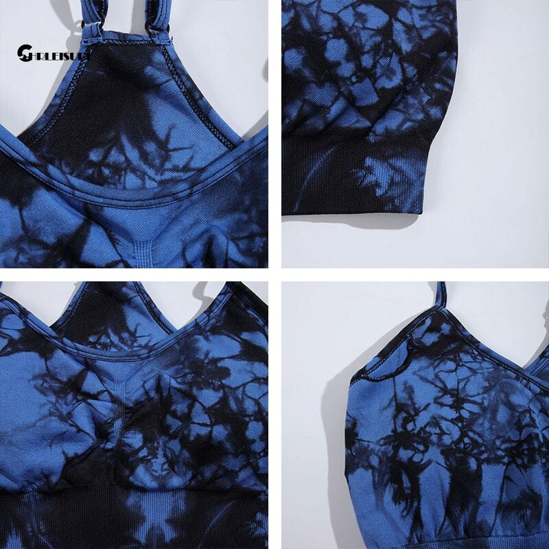 CHRLEISURE Tie Dye Sutien sport Lenjerie de fitness pentru femei cu pernă pentru piept Elastic Slim Antrenament Tank Top Vesta atletică Îmbrăcăminte de gimnastică
