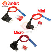 5 db 12 V-os autós biztosítéktartó Hozzáadható áramköri TAP Adapter Micro Mini Standard ATM APM Blade autóipari biztosíték 10 A AMP biztosíték vezetékkel