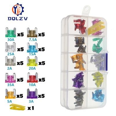 Autóbiztosíték 5/7.5/10/15/20/25/30/35/40A Mini/Kis/Közepes 32V-os autóipari penge típusú cinkötvözet biztosíték dobozkapcsos