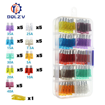 Autóbiztosíték 5/7.5/10/15/20/25/30/35/40A Mini/Kis/Közepes 32V-os autóipari penge típusú cinkötvözet biztosíték dobozkapcsos