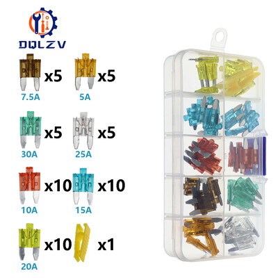 Autóbiztosíték 5/7.5/10/15/20/25/30/35/40A Mini/Kis/Közepes 32V-os autóipari penge típusú cinkötvözet biztosíték dobozkapcsos