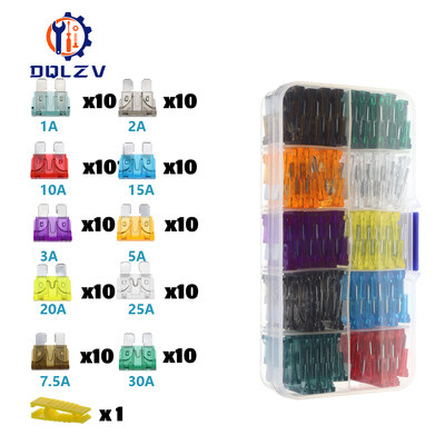 Autóbiztosíték 5/7.5/10/15/20/25/30/35/40A Mini/Kis/Közepes 32V-os autóipari penge típusú cinkötvözet biztosíték dobozkapcsos