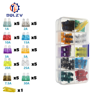 Autóbiztosíték 5/7.5/10/15/20/25/30/35/40A Mini/Kis/Közepes 32V-os autóipari penge típusú cinkötvözet biztosíték dobozkapcsos