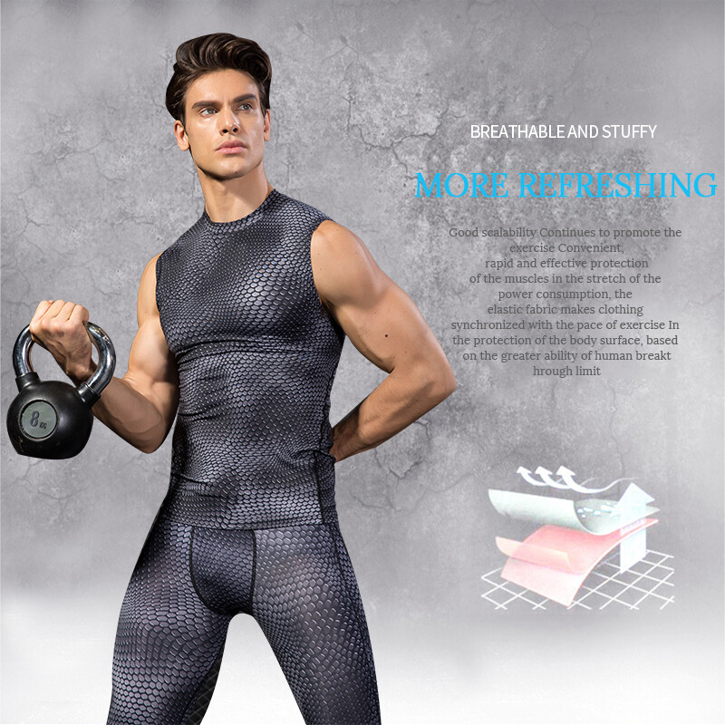 2018 m., labai elastingos vyriškos kompresinės pėdkelnės gimnastikos salėje greitai išdžiūstantys sportiniai marškinėliai be rankovių vyriški liemenė sportinė liemenė, šauni bėgimo liemenė